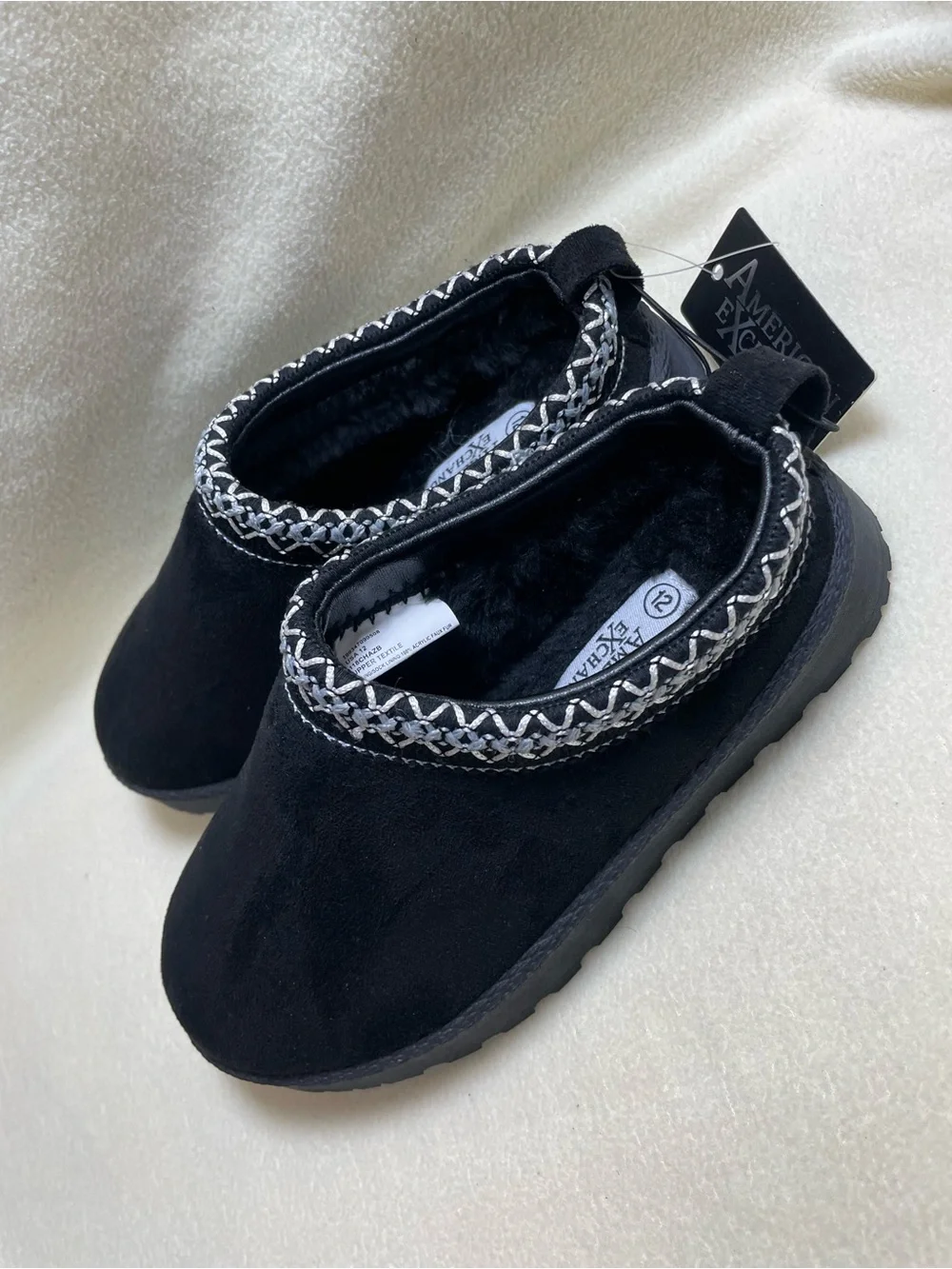 American Exchange Kids Black Slip-On Slippers with Silver Braid Size 12  Youth